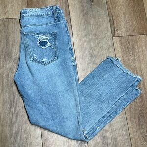 Flying Monkey Women's Light Blue high Rise Crossover Distressed Jeans size 25